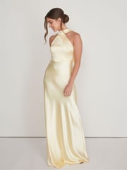 Six Stories Yellow Halter Neck Satin Bridesmaid Dress - Image 1 of 5