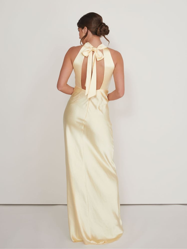 Six Stories Yellow Halter Neck Satin Bridesmaid Dress - Image 2 of 5