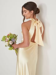 Six Stories Yellow Halter Neck Satin Bridesmaid Dress - Image 5 of 5