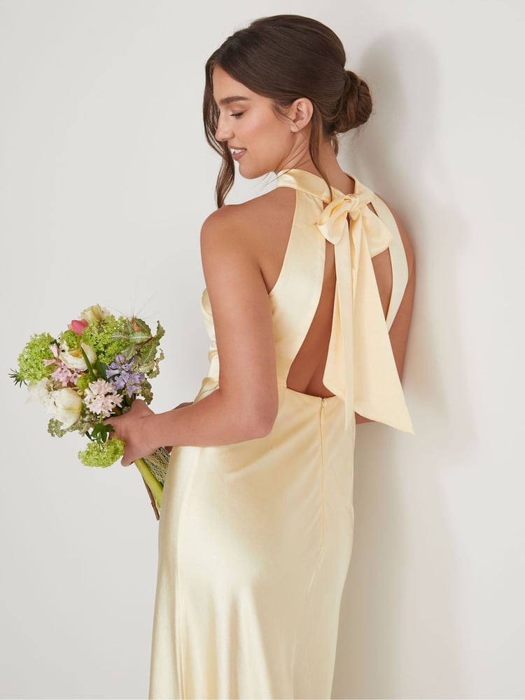 Six Stories Yellow Halter Neck Satin Bridesmaid Dress - Image 5 of 5