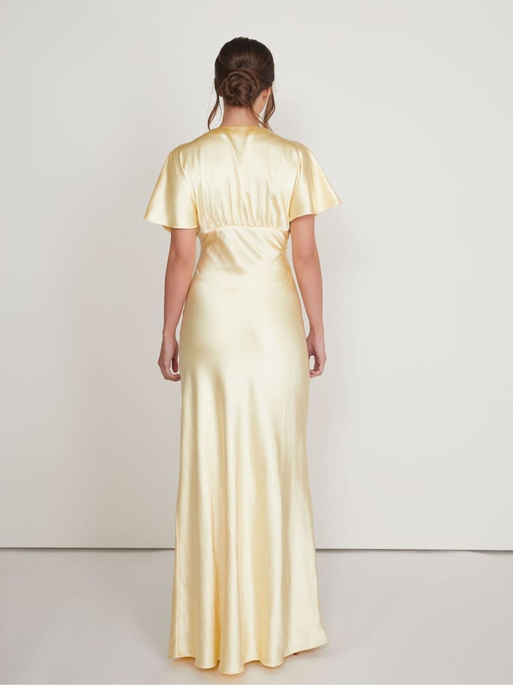 Six Stories Yellow Plunge Batwing Satin Bridesmaid Dress - Image 2 of 5