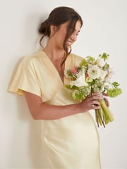 Six Stories Yellow Plunge Batwing Satin Bridesmaid Dress - Image 4 of 5