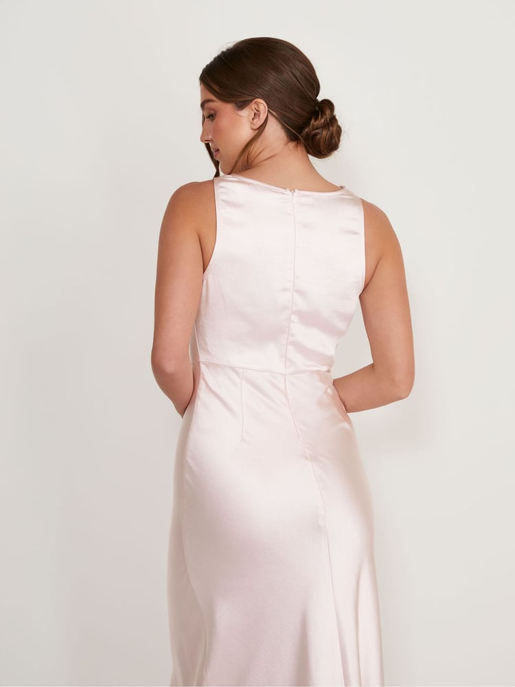 Six Stories Pale Pink Cowl Front Asymmetrical Satin Bridesmaid Dress - Image 2 of 5