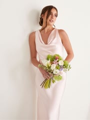 Six Stories Pale Pink Cowl Front Asymmetrical Satin Bridesmaid Dress - Image 4 of 5