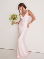 Six Stories Pale Pink Twist Back Satin Bridesmaid Dress - Image 1 of 5