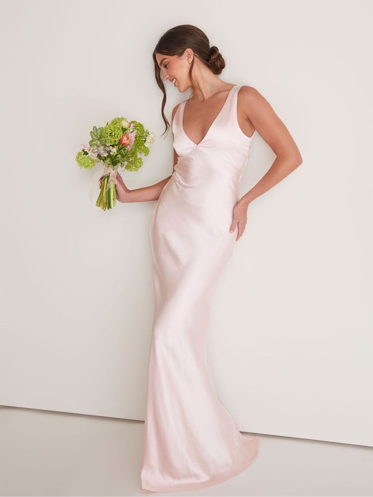 Six Stories Pale Pink Twist Back Satin Bridesmaid Dress - Image 1 of 5