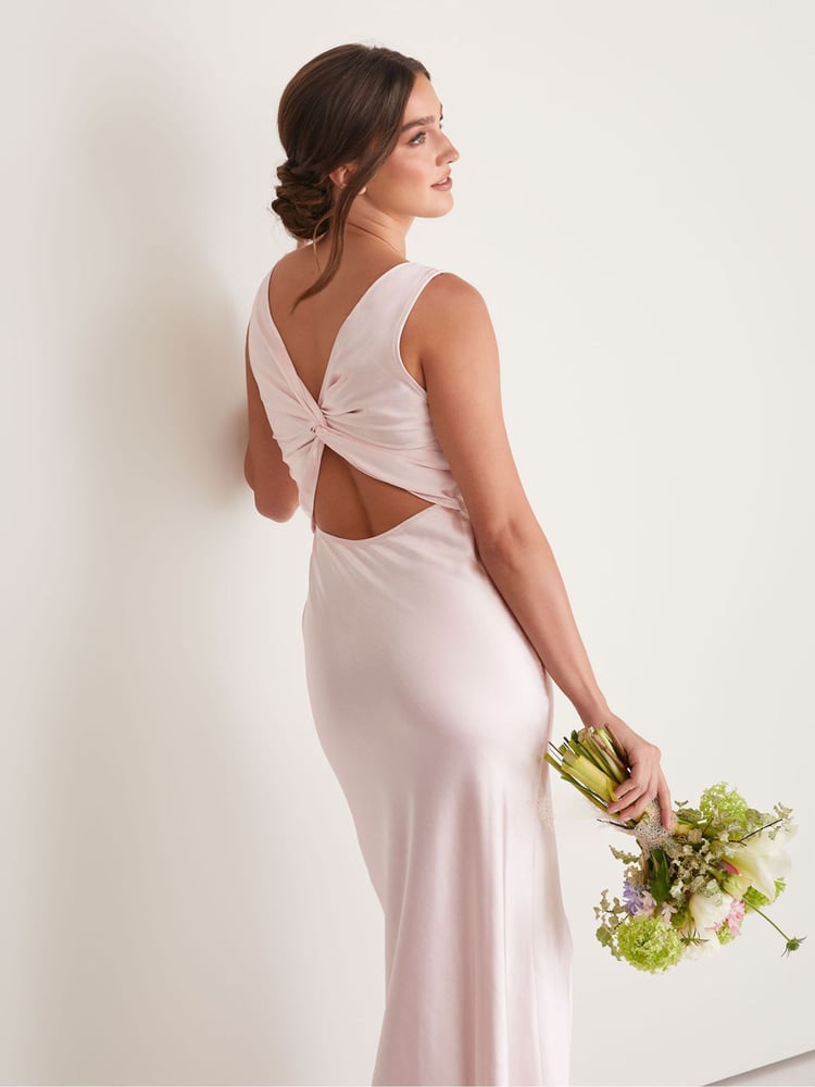 Six Stories Pale Pink Twist Back Satin Bridesmaid Dress - Image 2 of 5