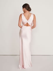 Six Stories Pale Pink Twist Back Satin Bridesmaid Dress - Image 3 of 5