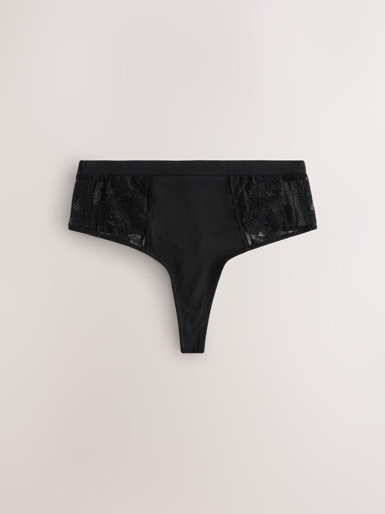 Black High Waisted Thong Modal & Lace Knickers 3 Pack - Image 2 of 6