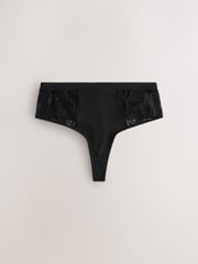 Black High Waisted Thong Modal & Lace Knickers 3 Pack - Image 3 of 6