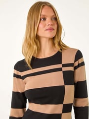 Roman Brown Colourblock Knit Dress - Image 4 of 5