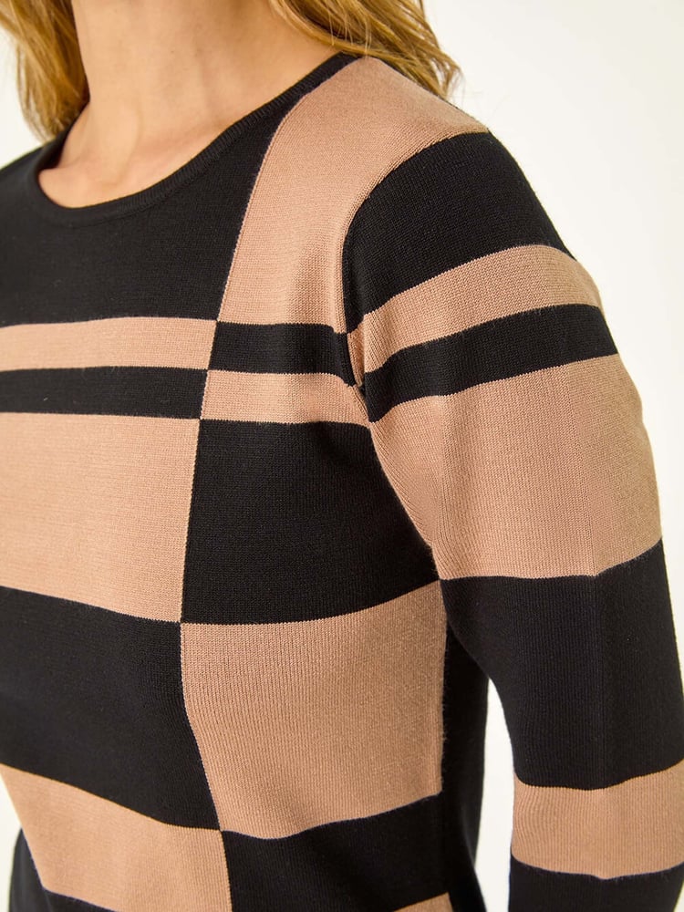 Roman Brown Colourblock Knit Dress - Image 5 of 5