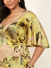 Friends Like These Yellow Curve Printed Wrap Top - Image 4 of 5