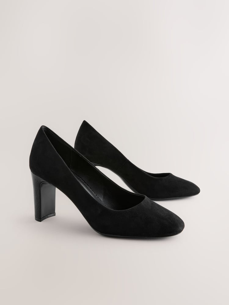 Black Extra Wide Fit Forever Comfort® Round Toe Block Court Shoes - Image 1 of 5