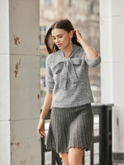JDY Grey High Neck Bow Knitted Jumper - Image 4 of 7