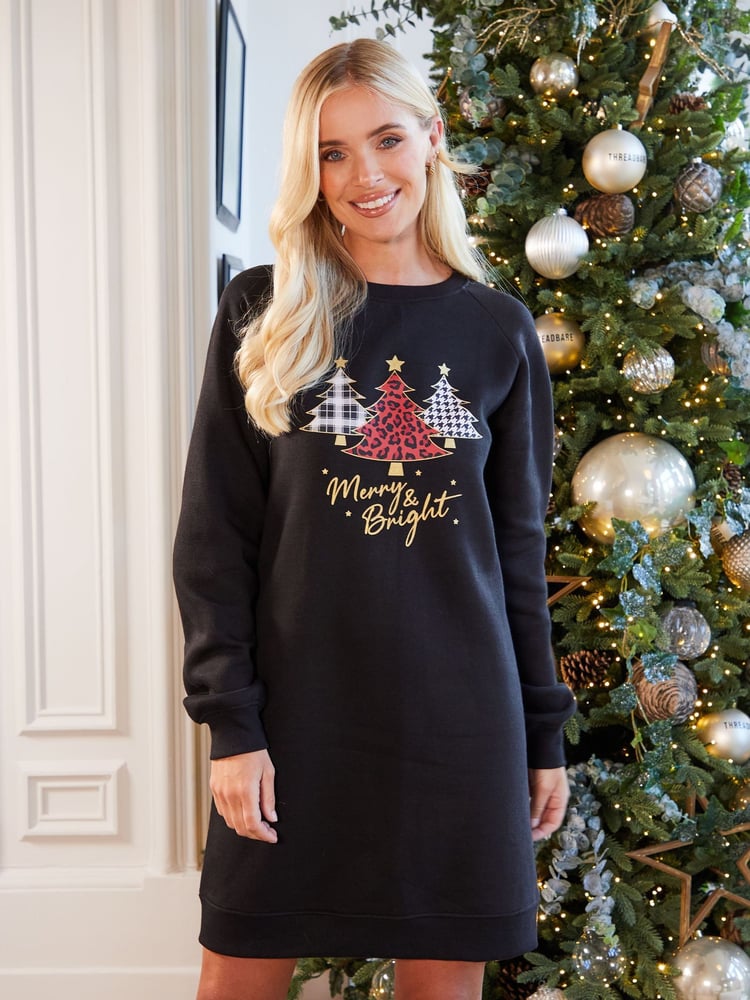 Threadbare Black Christmas Longline Sweatshirt - Image 1 of 5