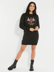 Threadbare Black Christmas Longline Sweatshirt - Image 5 of 5