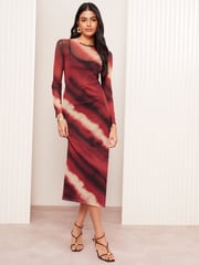Friends Like These Red Long Sleeve Mesh Midi Dress - Image 1 of 4