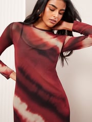 Friends Like These Red Long Sleeve Mesh Midi Dress - Image 2 of 4