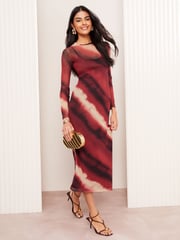 Friends Like These Red Long Sleeve Mesh Midi Dress - Image 3 of 4
