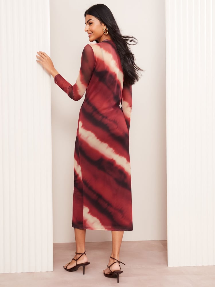 Friends Like These Red Long Sleeve Mesh Midi Dress - Image 4 of 4
