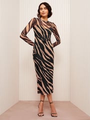 Friends Like These Brown Long Sleeve Mesh Midi Dress - Image 3 of 4