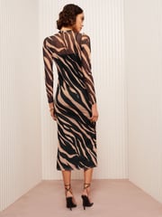 Friends Like These Brown Long Sleeve Mesh Midi Dress - Image 4 of 4