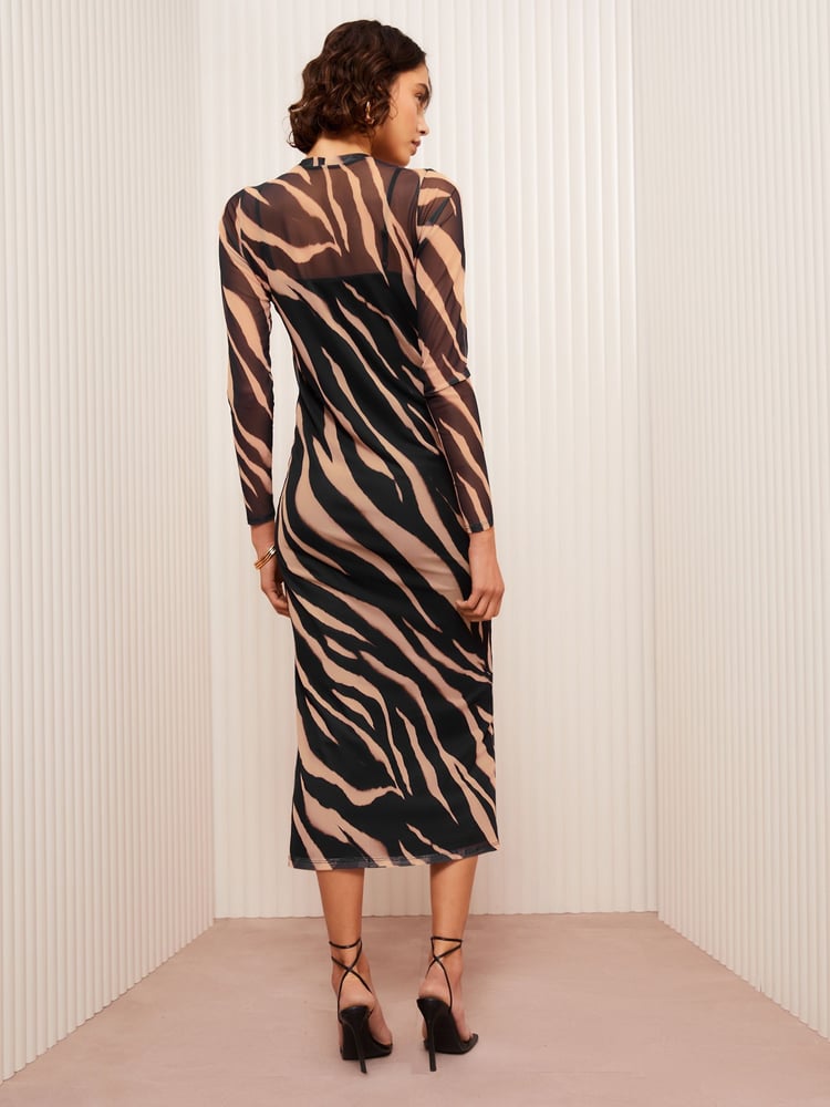Friends Like These Brown Long Sleeve Mesh Midi Dress - Image 4 of 4