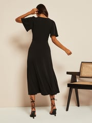 Friends Like These Black Petite ITY Flutter Short Sleeve Midi Dress - Image 2 of 4