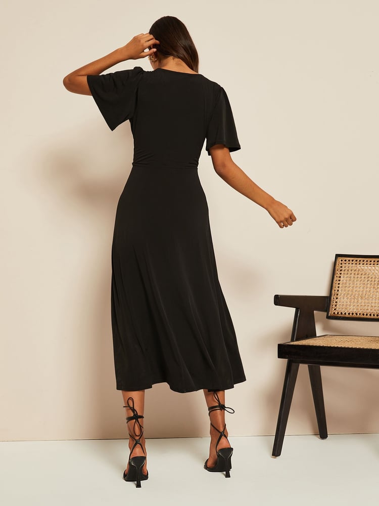 Friends Like These Black Petite ITY Flutter Short Sleeve Midi Dress - Image 2 of 4