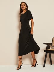Friends Like These Black Petite ITY Flutter Short Sleeve Midi Dress - Image 3 of 4