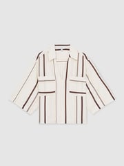 Reiss White/Brown Carlotta Stripe-Print Relaxed V-Neck Shirt - Image 2 of 5