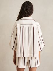 Reiss White/Brown Carlotta Stripe-Print Relaxed V-Neck Shirt - Image 4 of 5