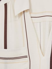 Reiss White/Brown Carlotta Stripe-Print Relaxed V-Neck Shirt - Image 5 of 5
