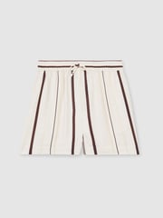 Reiss White/Brown Carlotta Stripe-Print Drawstring Shorts - Image 2 of 6