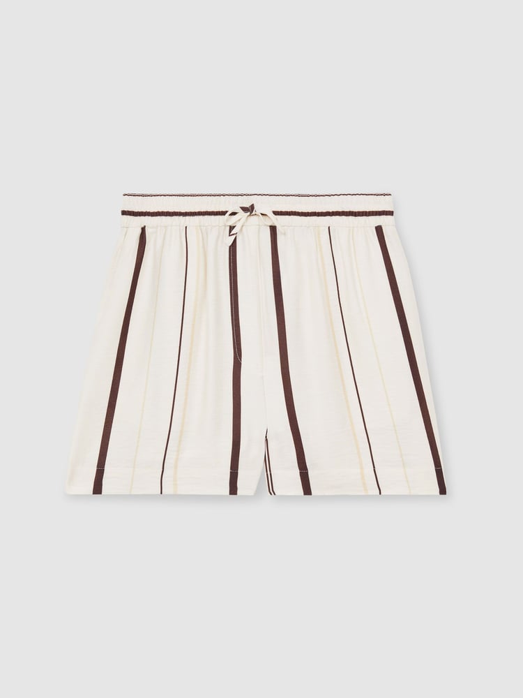 Reiss White/Brown Carlotta Stripe-Print Drawstring Shorts - Image 2 of 6