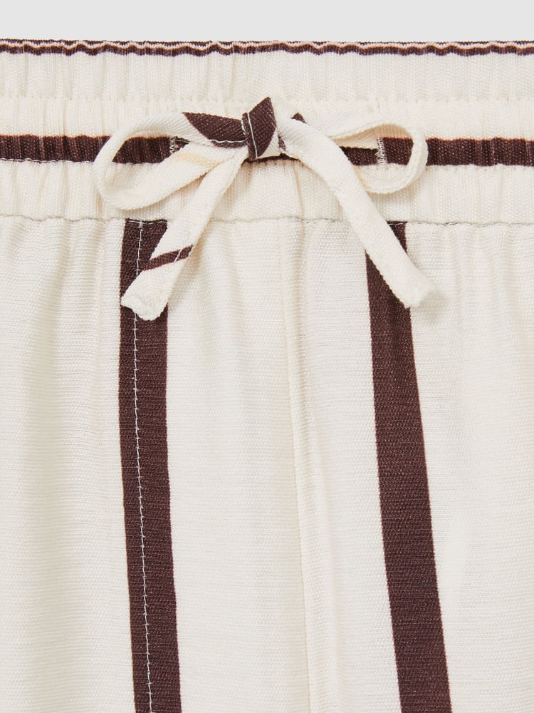 Reiss White/Brown Carlotta Stripe-Print Drawstring Shorts - Image 6 of 6
