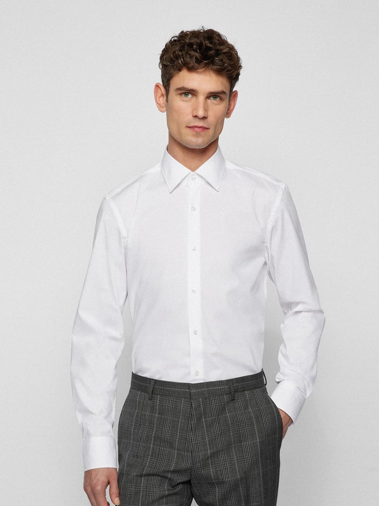 BOSS White Slim Fit Stretch Poplin Shirt - Image 1 of 6