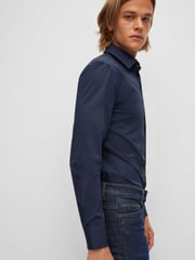 BOSS Light Blue Slim Fit Stretch Poplin Shirt - Image 5 of 6
