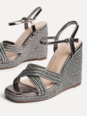 Linzi Silver Nikki Cross-Over Front Strap Wedges - Image 4 of 5