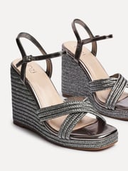 Linzi Silver Nikki Cross-Over Front Strap Wedges - Image 5 of 5