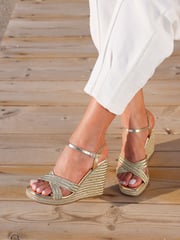 Linzi Gold Nikki Cross-Over Front Strap Wedges - Image 1 of 5