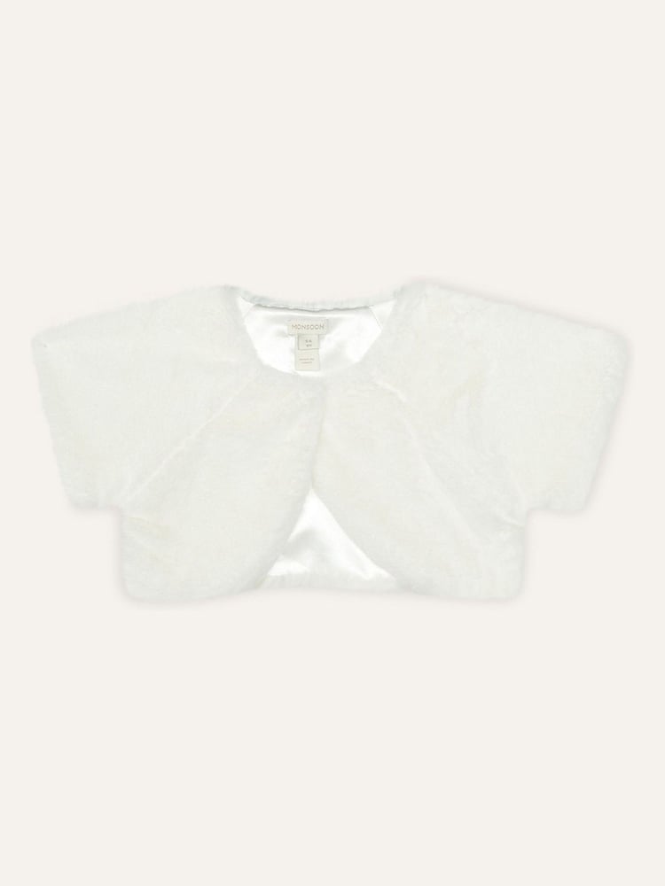 Monsoon Natural Supersoft Faux Fur Collar 100% Cotton Cardigan - Image 1 of 3