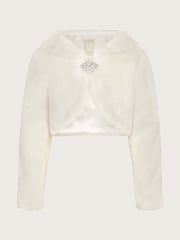 Monsoon Natural Long Sleeve Faux Fur Shrug - Image 2 of 4