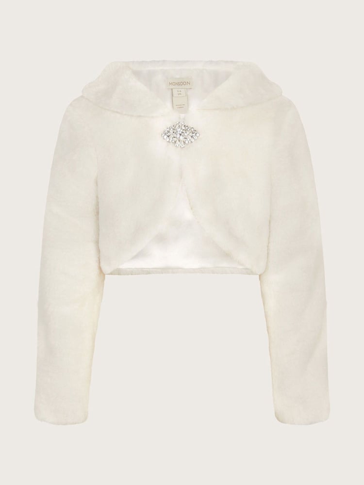 Monsoon Natural Long Sleeve Faux Fur Shrug - Image 2 of 4