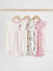Pink Mouse and Floral Print Baby 100% Cotton Rompers 3 Pack - Image 1 of 11