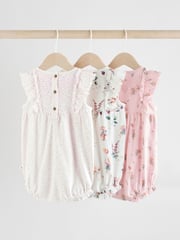 Pink Mouse and Floral Print Baby 100% Cotton Rompers 3 Pack - Image 2 of 11