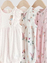 Pink Mouse and Floral Print Baby 100% Cotton Rompers 3 Pack - Image 7 of 11
