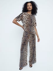 River Island Brown Leopard Print Sequin T-Shirt - Image 1 of 6