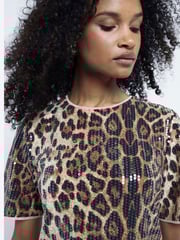 River Island Brown Leopard Print Sequin T-Shirt - Image 4 of 6